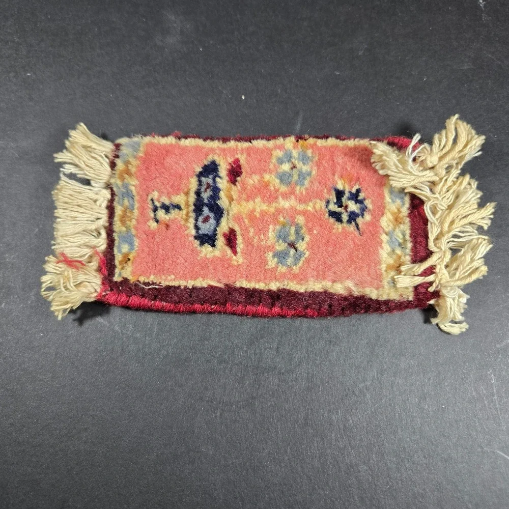 Miniature‎ Rug Pink Floral Hand Knotted Dollhouse Decor Small 7.5x3